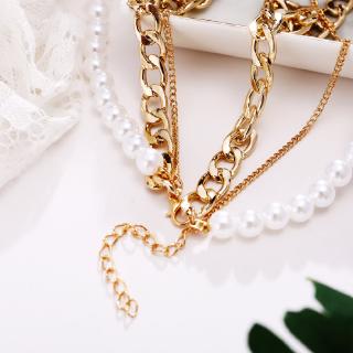 Personalized Retro Pearl Gold Multilayer Chain Elegant Necklace Choker Necklaces Women Accessories Gift (4)
