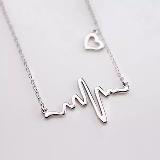 TATA SILVER 92.5 female sterling silver heartbeat ECG wave necklace