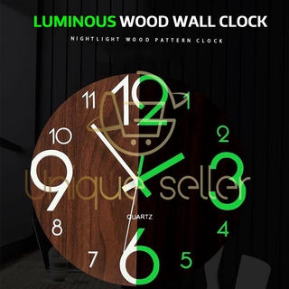 12 inch Luminous Wall Clock Quartz Wooden Silent Glow in the Dark Clock - Silent Non-ticking
