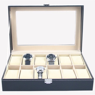 ♘☋Faux Leather Watch Box Display Case Organizer 12 Slots Jewelry Storage Box