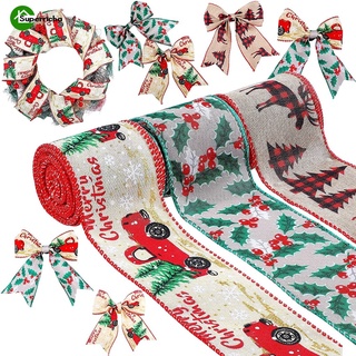 [Christmas Products] Christmas Wired Ribbon Burlap Ribbon / Red Wired Ribbon Checked /Christmas Tree Truck Ribbon Rustic Ribbon Craft Wrapping Ribbon for DIY Party Christmas Decorative Hanging Ornaments