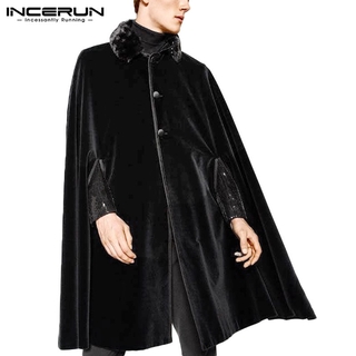 INCERUN Men Velvet Fur Black Cloak Button-down Lapel Loose Thickened Jacket