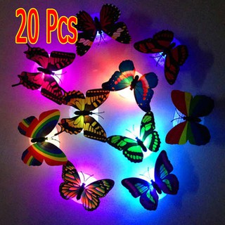 20Pcs Colorful Changing Butterfly LED Night Light Lamp Home Room Party Desk Wall Decor #COD