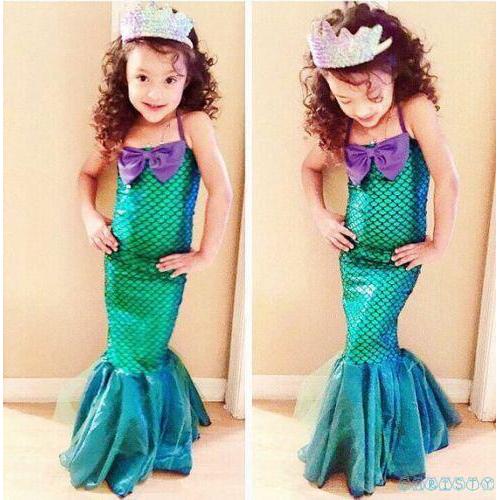 ✦♛✦Little Mermaid Costume Girls Ariel Princess Party Cosplay Halloween/bathday paty Dress Up Dress