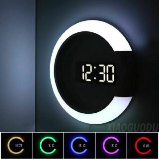 LED Wall Clock Digital Table Clock Alarm Mirror Hollow Wall Clock Modern 3D Design Nightlight