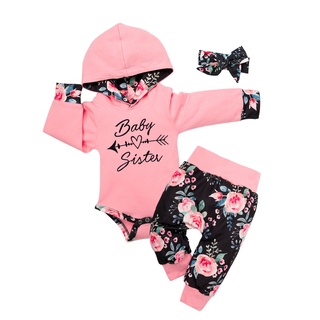 Fommy Newborn Baby Girl Hoodie Outfit Infant Girl Clothes Long Sleeve Sweatsuit Pant 3PC Set 0-3 Months Salmon Pink