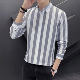Men s casual long-sleeved shirts 2021 fall new wide striped slim-fitting shirts men s Korean style t
