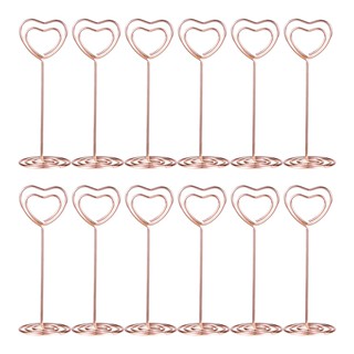 12PCS Rose Gold Heart Shape Photo Holder Table Stand Place Card Clips Paper Menu Number Holder For W