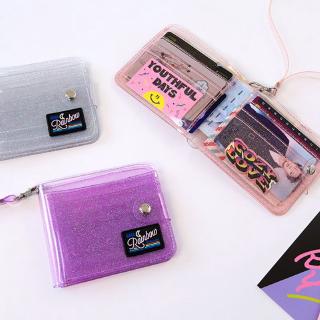 BST❀Transparent ID Card Holder PVC Short Wallet Women Girl Glitter Business Cards Purse with Lanyard