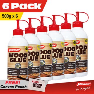 Pioneer Wood Glue 500g Water-Resistant PVAC Adhesive x6 [FREE Canvas Pouch]
