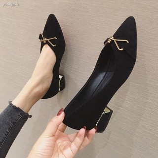 Pointed single shoes women 2020 new low-heel mid-heel leather ladies spring and summer thick-heeled