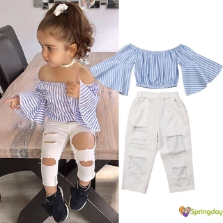 ❤OKDK-Fashion Toddler Baby Girl Kid Off Shoulder Tops Pants Summer Clothes Outfits Set 2PCS