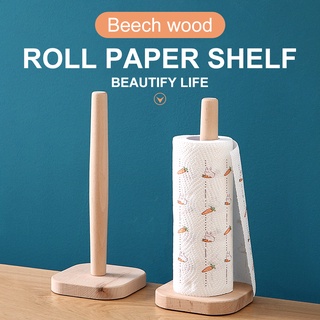 Countertop Vertical Tissue Holder Rack Bamboo Paper Towel Stand for Kitchen Living Room Bedroom Home