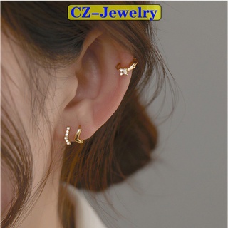 14K Gold-plated Mini Zircon Hoop Earrings 1 Pair Huggie Piercing Earings Cubic Zirconia Cartilage Earring Stud