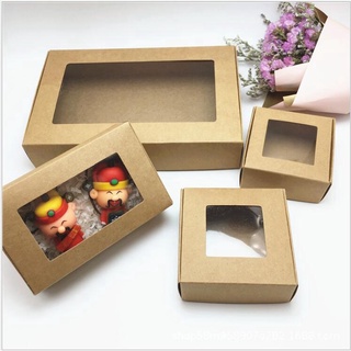 kraft box❉50pcs Retro Kraft Paper Packaging Box Cake Baking Packing With PVC Window Handmade Gif
