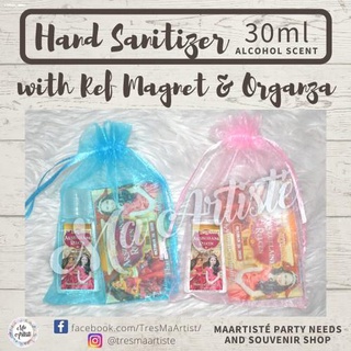 Hand Sanitizer with Ref Magnet & Organza for Birthday, Business, Baptism Souvenirs, and Giveaways