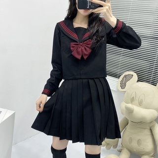 Japanese School Uniform Suit Sailor JK S 2XL Basic Caron Girl Navy Sailor Uniform Black sets Navy (3)