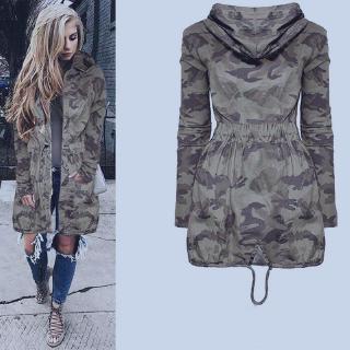 Women Camouflage Hooded Coat Zip Army Jacket Parka Outwear Casual Windbreaker