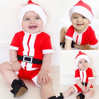 Newborn Baby Girl Boy Christmas Costume Santa Claus Hat Romper Clothes Outfits