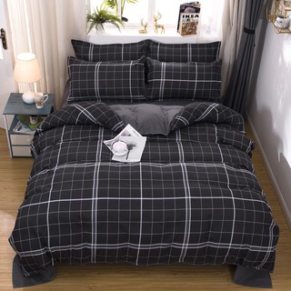 Black Pliad 3/4in1 Fashion Bedding Set Bedsheet Pillowcase Blanket Quilt Cover Set witthout any com