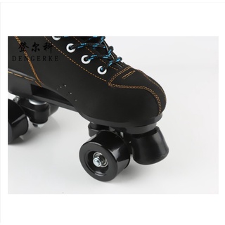 (Ready Stock)Roller Skates Cowhide Fabric PU Wheels Double Row Roller Skates For Adult Roller blades (5)