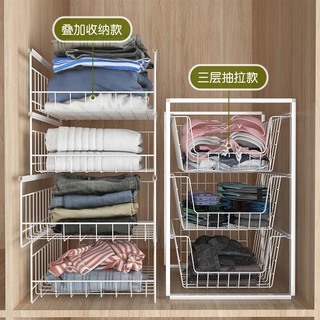Storage storage closet storage layered partition cabinet drawer wardrobe storage artifact pull-out sorting clothes cabinet built-in shelf (5)