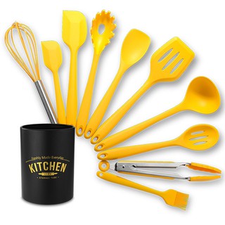 11-pc Yellow Silicone Kitchen Utensil Set. Cooking Utensils. Kitchen Tools