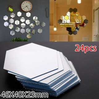 24PCS Hexagon Removable Waterproof Self-adhesive Mirror Stickers Home Bathroom Kitchen Wall Stickers Kitchen Decoration