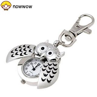 Mini Metal Key Ring owl double open Quartz Watch Clock- Silver