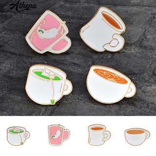 ATH_4Pcs Tea Cup Coffee Enamel Brooch Pin Cartoon Badge Jeans Collar Jewelry Set