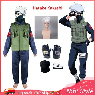 NARUTO Adult Kakashi Hatake Ninja Outfit Cosplay Costume Full Set with Face Covering and Headband Wig