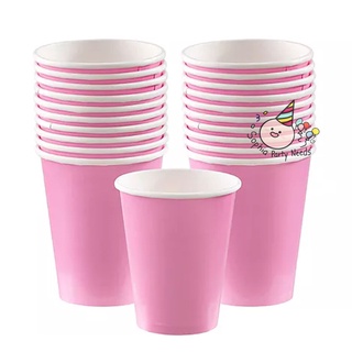10pcs Plain Pink Disposable Paper Cups Cup Plate for Happy Birthday Christening Gender Reveal Party