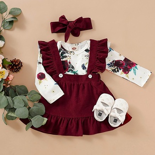 Newborn Baby Girl Clothes Set Floral Bodysuit Romper Jumpsuit Tops T Shirt Suspender Skirts Bow Headband Outfit Baby Girl Clothi dEIS (3)
