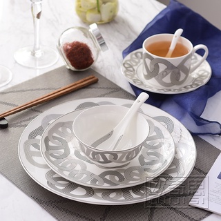 Bone china dinner plates race track design ceramic 6pcs dinnerware sets porcelain plates bowl cup