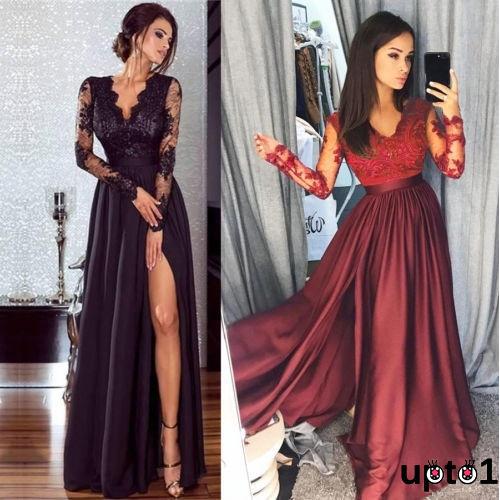 OP.-Women Sexy Deep V-neck Lace Evening Party Ball Prom