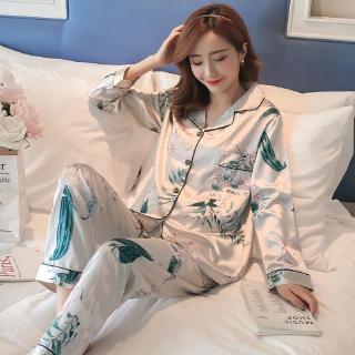 pajama terno Plus Size Floral Winnie M-5XL Women Silk Satin Pyjamas Set Long Sleeve Sleepwear Pajamas Suit Buja Tidur Print Nightwear