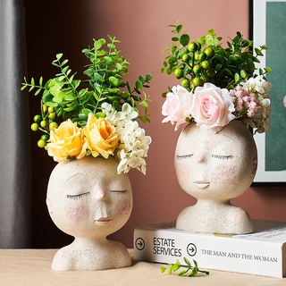 【Love Home】Nordic Human Head Vase Flower Pot Doll Shape Sculpture Resin Portrait Flower Pot Art Vase Home Decor Succulents Head Shape Vase Planter pot large face pot