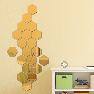 12pcs Modern Creative 3D Silver Mirror Geometric Hexagon Acrylic Wall Sticker Home Design