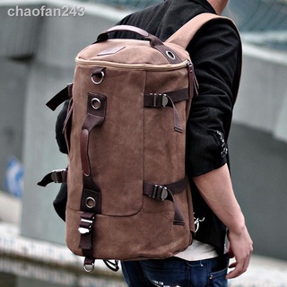 ✔✧Large-capacity tube bag men s backpack trendy men s canvas bag outdoor travel backpack cylinder ba