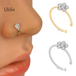 【LK】1Pc Women Rhinestone Inlaid Plum Blossom Nose Hoop Stud Ring Piercing Jewelry