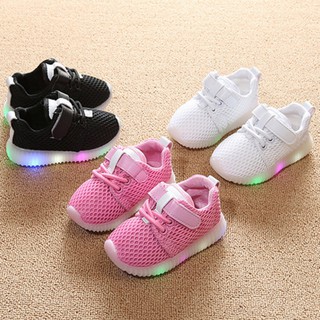 Korean Fashion Kids Shoes Toddler Unisex Boys Girls Sports Shoes LED Light Lace Up Shoe Sneakers Cas