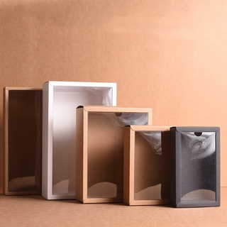 10pcs Folding Kraft Paper Box with Transparent PVC Window Gift Box Packaging Box candy favors