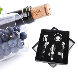 ❤4Pcs Stainless Steel Wine Tool Gift Set Bottle Opener Corkscrew Stopper Pourer