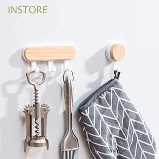 INSTORE Wood Hanger Decorative Key Holder Wall Hook Towel Toliet Creative Wall Mounted Clothes Self Adhesive Storage Rack/Multicolor
