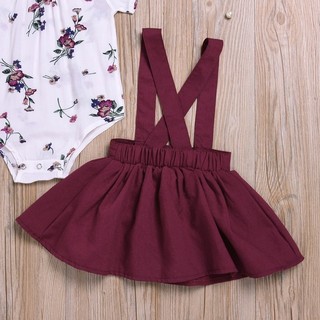 Baby Girl Set Floral Short Sleeves Romper Tops+Skirts (3)