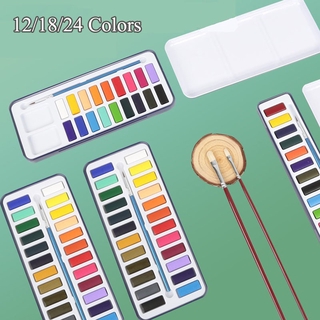 Portable Solid Watercolor Paint Set :12/18/24 Water Color Art Set With Brush Pen Watercolor Pigment Art Supplies