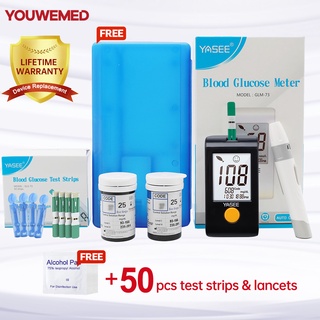 YASEE Glucometer Monitor Blood Sugar Monitoring Kit Blood Glucose Meter Diabetes Sugar Test kit with 50pcs Strips+50 Lancets+Alcohol Pads