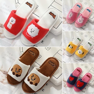 [COD] BTS Home Indoor Plush Slippers BT21 Suede Open-toe Non-slip Soft Bottom Fish Mouth Slippers (1)