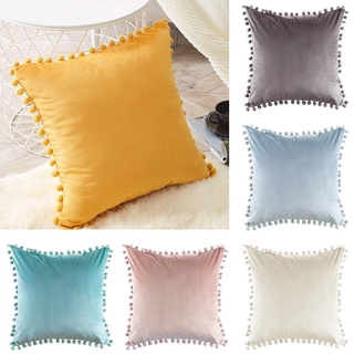 pillow case❆♝℗45x45cm Velvet Throw Pillow Covers Pompom Decorative Cushion Cover Soft Particle Solid