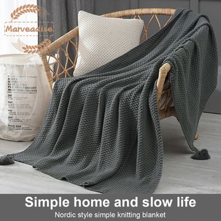 Soft Knitted Sofa Blanket with Tassel Bed Office Nap Shawl Decorative Throw Couch Cover, Beige